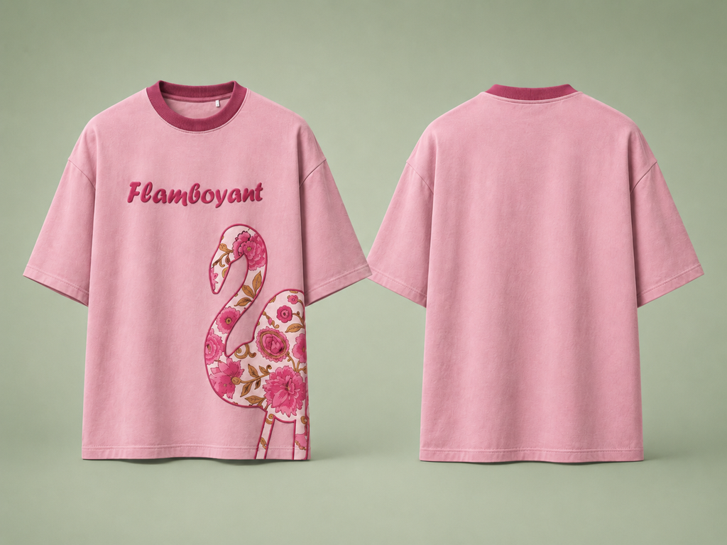 Flamboyant Floral Flamingo Oversized T-Shirt – Premium Cotton Graphic Tee