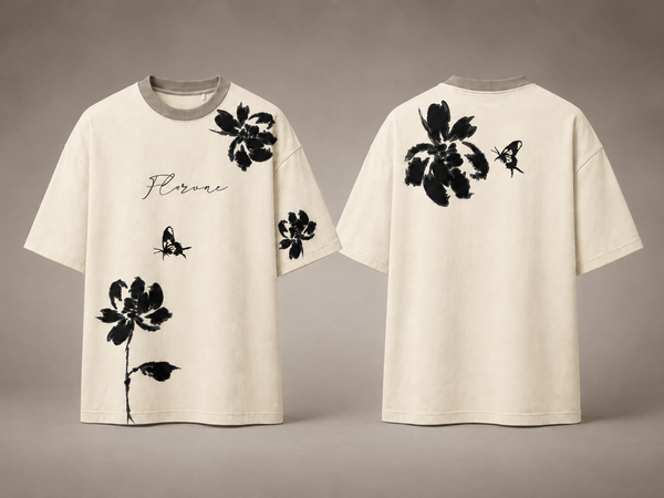 Florine Minimal Floral Oversized T-Shirt – Premium Cotton Graphic Tee