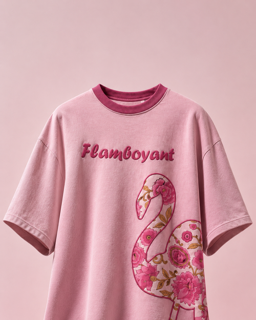 Flamboyant Floral Flamingo Oversized T-Shirt – Premium Cotton Graphic Tee