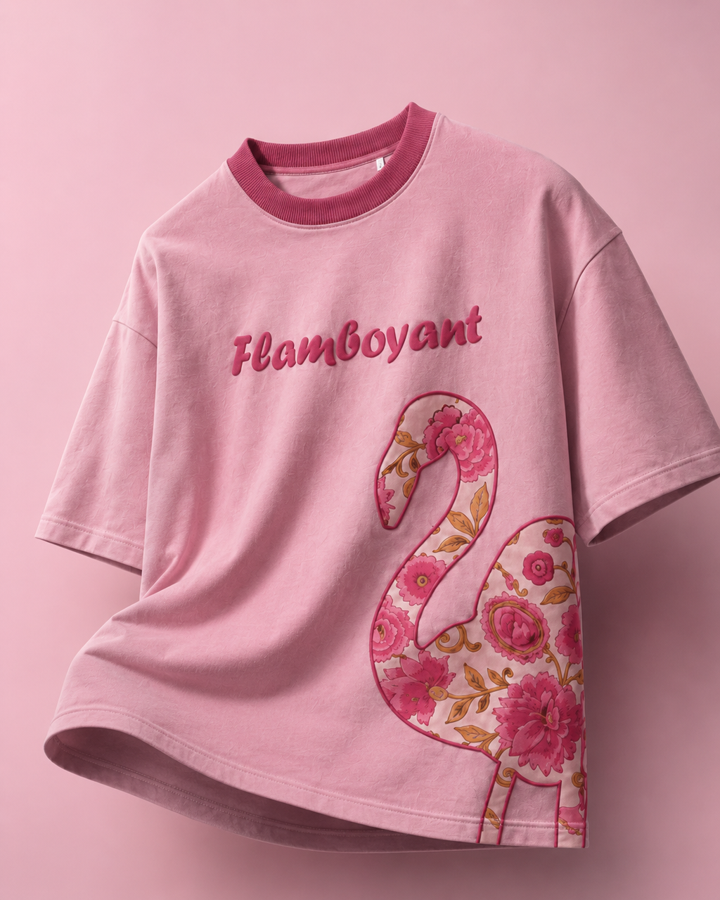 Flamboyant Floral Flamingo Oversized T-Shirt – Premium Cotton Graphic Tee