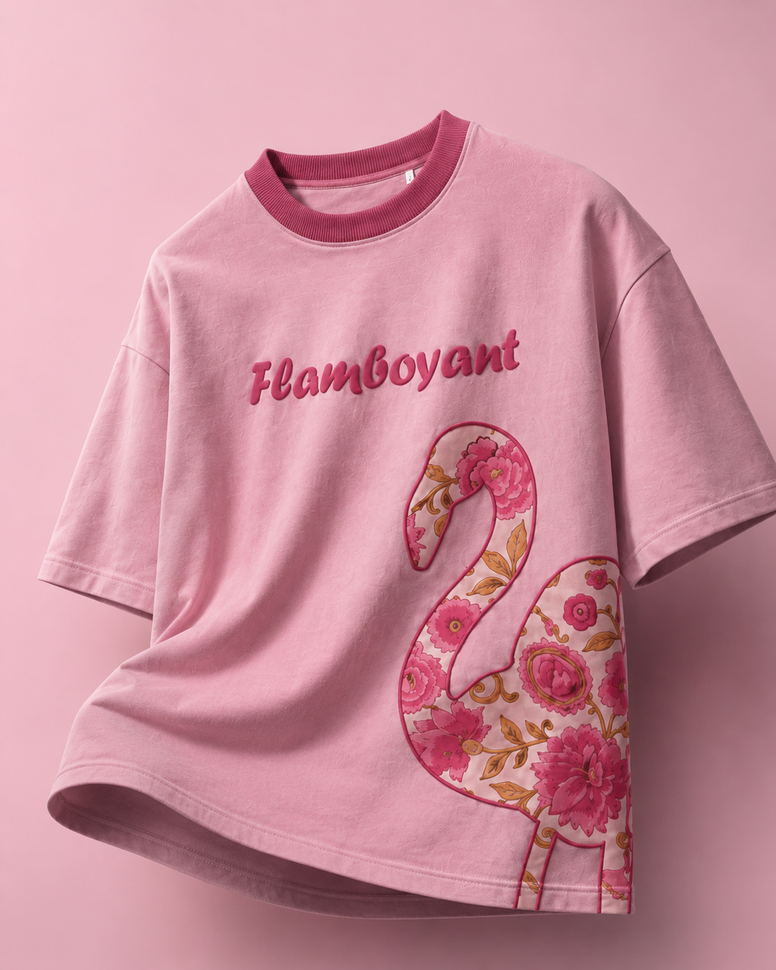 Flamboyant Floral Flamingo Oversized T-Shirt – Premium Cotton Graphic Tee
